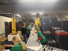 Staff photo by Kailee Shores / Over 500 volunteers came together at Chattanooga Bakery on Dec. 6, 2025, to pack boxes of food for families in need of food assistance during the holidays. The event, Boxes of Blessing, was in its third year.