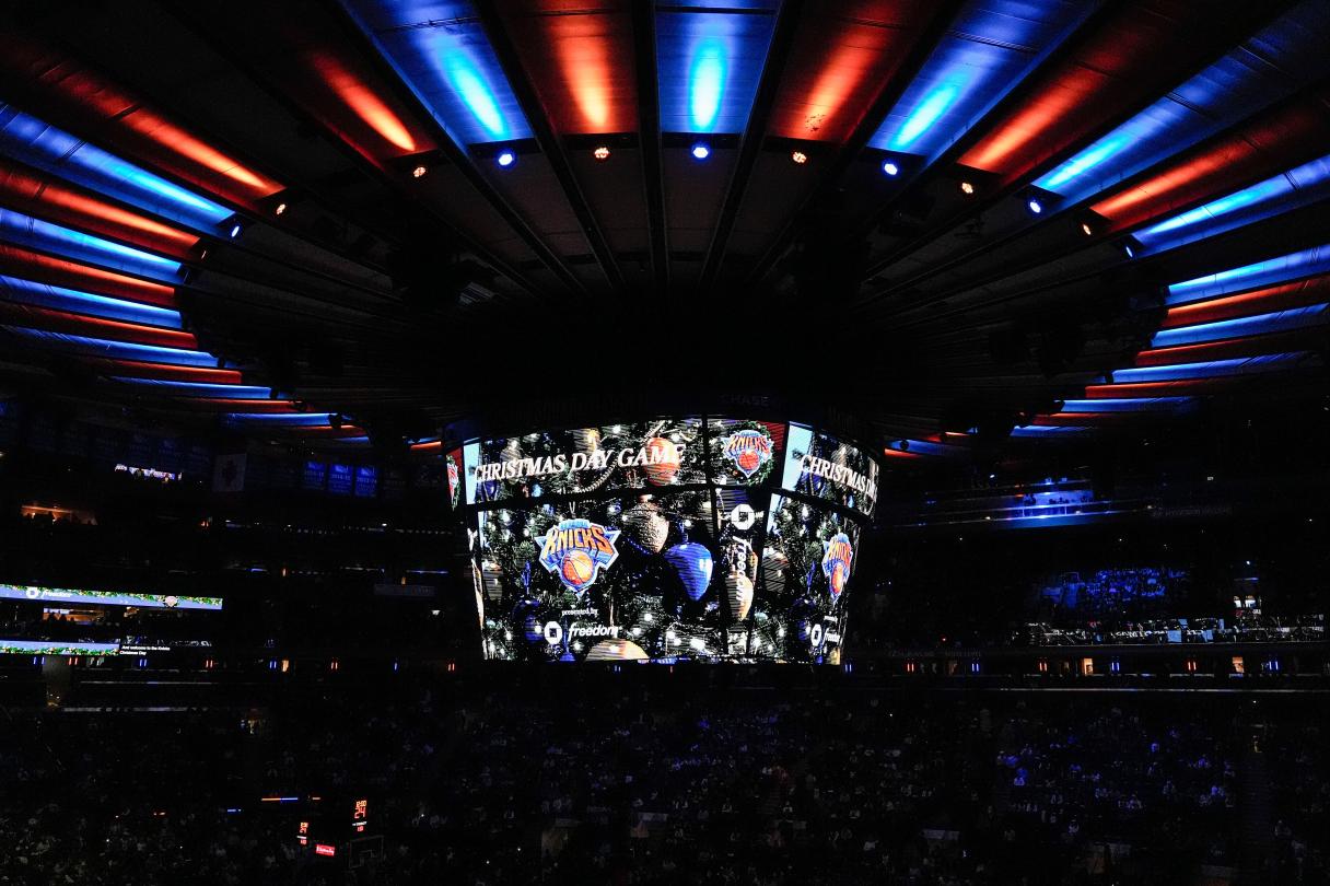 AP photo by Yuki Iwamura / Madison Square Garden's scoreboard lights up as the New York Knicks prepare to host the Cleveland Cavaliers in an NBA regular-season matchup on Dec. 25.