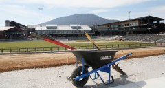 Staff file photo by Larry Sullivan II / A wheelbarrow sits in front of the outfield during a tour of Erlanger Park.