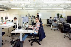 Employees work at Axiom Math’s offices in Palo Alto, Calif., March 9, 2026. Axiom Math, based in the same offices where Mark Zuckerberg built Facebook, has about 20 employees and is now valued at $1.6 billion. (Cayce Clifford/The New York Times)