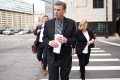 Former UAW Vice President Norwood Jewell, middle, leaves U.S. District Court in Detroit on April 2, 2019, after pleading guilty to breaking federal labor laws. He was sentenced to 15 months in federal prison. (Clarence Tabb Jr./The Detroit News/TNS)