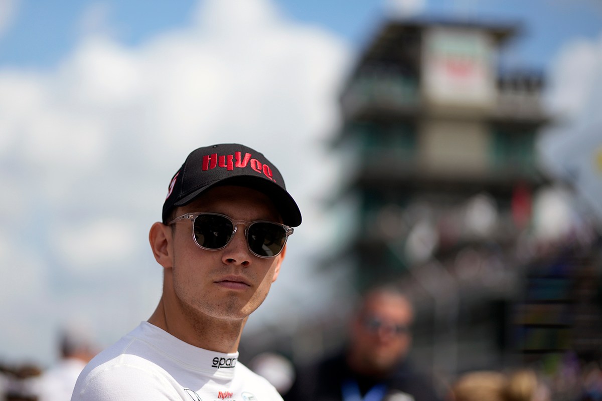 Arrow McLaren driver Christian Lundgaard picked up the second win of his IndyCar career when won Saturday's Sonsio Grand Prix on the 14-turn road course at Indianapolis Motor Speedway. (AP Photo/Darron Cummings)