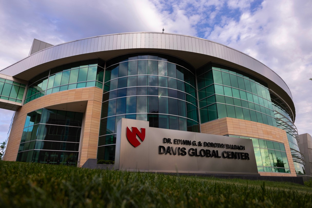Nebraska Medicine's Davis Global Center is seen on Sunday, May 10,2026 in Omaha, Neb. where American passengers from the hantavirus-stricken cruise ship will quarantine. (AP Photo/Rebecca S. Gratz)