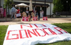 Staff photo by Larry Sullivan II / A sign reading 'no gondola' sits on the ground outside Lookout Mountain, Ga., City Hall on June 15.