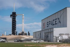 SpaceX's Polaris Dawn Falcon 9 rocket sits on Launch Complex 39A of NASA's Kennedy Space Center on Aug. 26, 2024, in Cape Canaveral, Florida. (Joe Raedle/Getty Images/TNS)