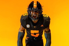 Tennessee Athletics photo / Tennessee receiver Radarious Jackson displays the Adidas “dark mode” football uniform.