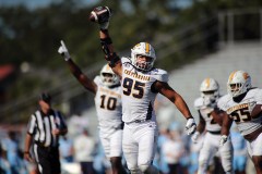 UTC photo by William Glassgow / UTC defensive end Ryan Bell celebrates after recovering a fumble during the Mocs' 27-8 win against The Citadel in a SoCon game Saturday in Charleston, S.C.