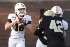 Staff Photo by Matt Hamilton / UTC quarterback Battle Alberson looks for a receiver during a SoCon game against Wofford on Sept. 19 at Finley Stadium.