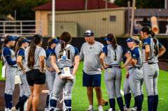 UTC photo by Ray Soldano / UTC softball coach Donald Pickett speaks to players before an intrasquad scrimmage in the Mocs' Blue-Gold Series this month. Pickett, a former assistant under longtime head coach Frank Reed, took over this offseason.