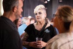 Staff File Photo By Seth Carpenter / Anna Golladay, the Democratic nominee for Congress, speaks with attendees during a Democratic primary election night watch party at Five Wits Brewing Co. on Aug. 6, 2026.