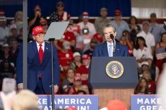 Staff Photo by Seth Carpenter / Georgia gubernatorial candidate Rick Jackson speaks alongside President Donald Trump during a rally at the Dalton Municipal Airport on Friday, Oct. 16, 2026. Jackson will skip a rally Trump is set to hold in Macon this weekend.