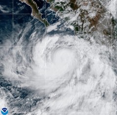 This satellite image from the National Oceanic and Atmospheric Administration shows Hurricane Rachel in the Pacific Ocean on Wednesday, Sept. 30, 2026. (National Oceanic and Atmospheric Administration via AP)